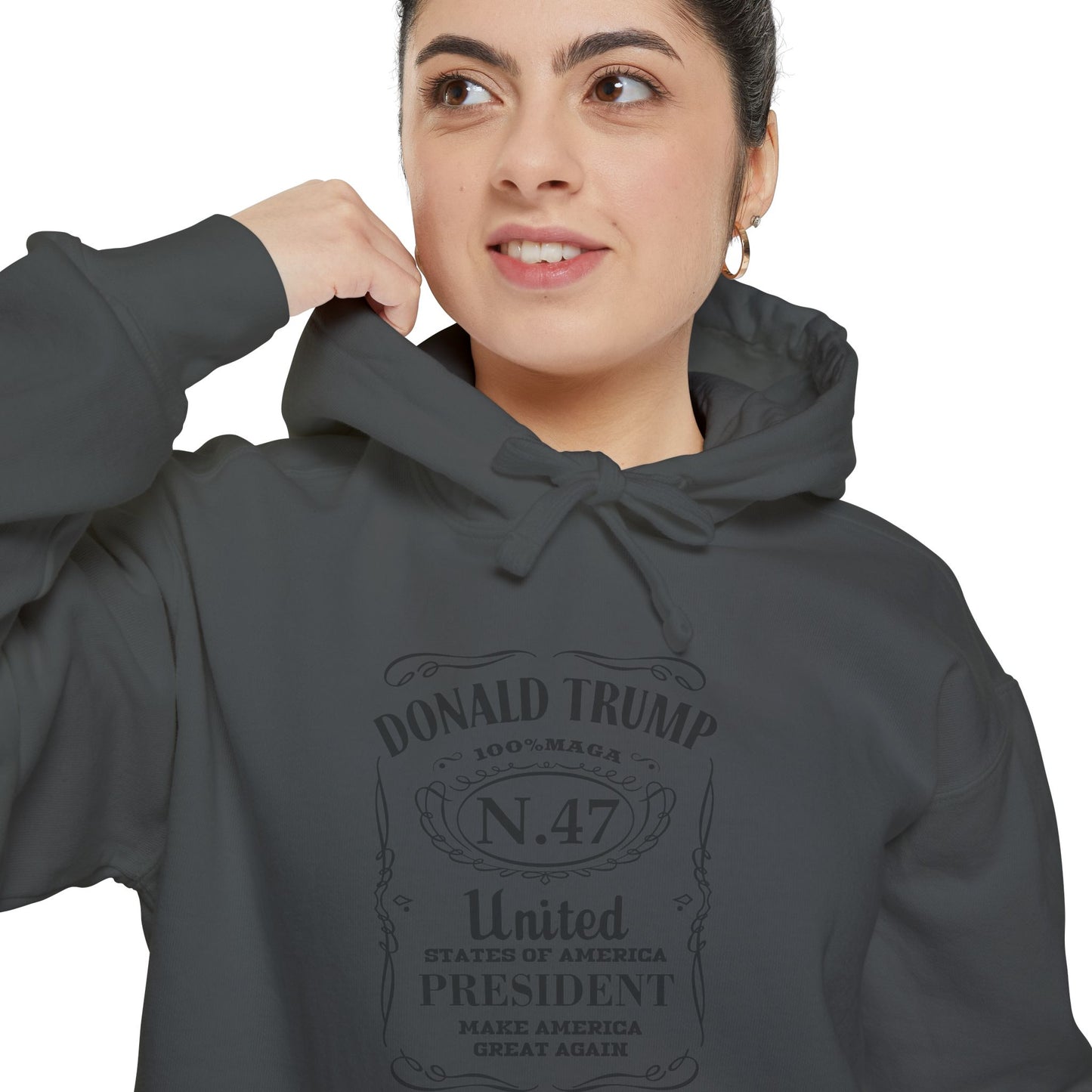 Trump Number 47 Label Graphic Comfort Colors Garment Dyed Hoodie - Cozy Unisex Hooded Sweatshirt, Gift for Political Enthusiasts, Patriotic